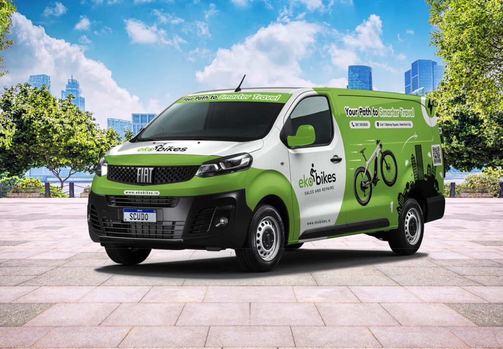 eko bikes branded van livery with "Your Path to Smarter Travel" tagline and contact details