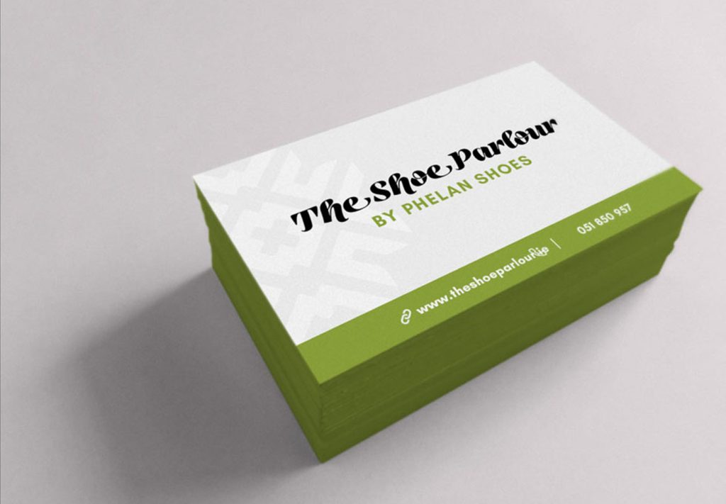 The Shoe Parlour by Phelan's Shoes business cards with contact details