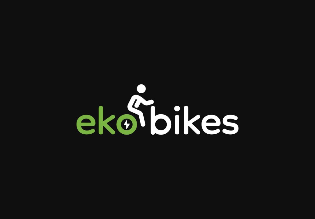 Ekobikes logo, white on black