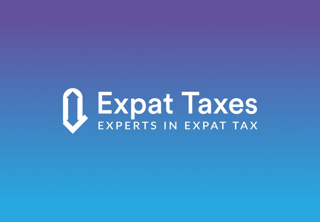 Expat Taxes logo, white on purple-to-blue gradient