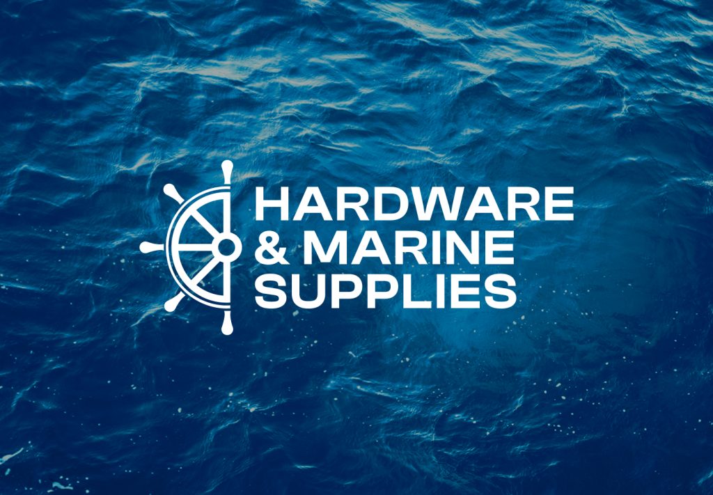 Kehoe Marine logo, navy on light blue