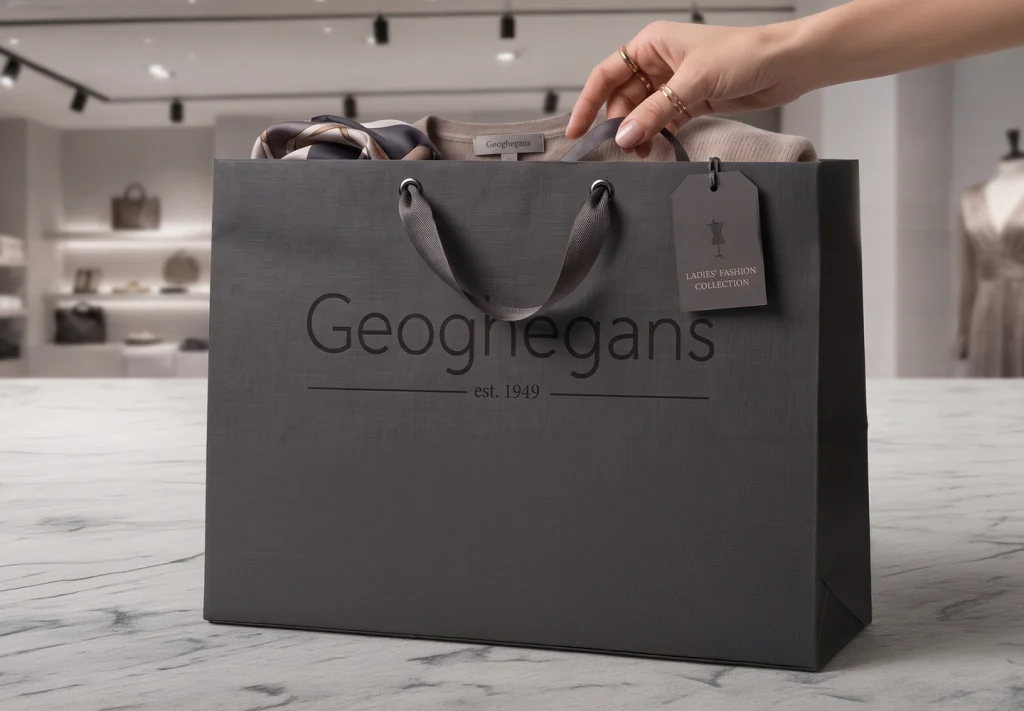 Geoghegans branded shopping bag with a Ladies' Fashion Collection tag